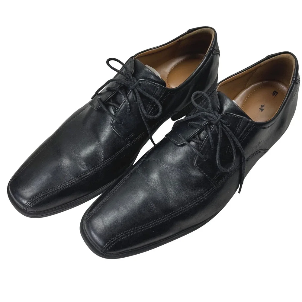 Clarks Tilden Cap Oxford Mens 13 Black Leather Bicycle‎ Toe Dress Shoes Career